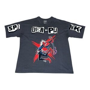 Marvel BoxLunch Spiderman Punk Graphic T-Shirt Gray Organic Cotton Mens‎ 2XL